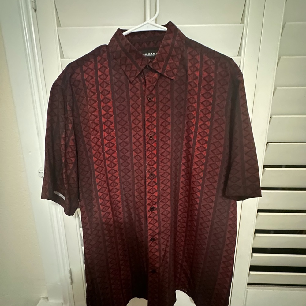 Red/Maroon Italian style Casual Button Down Shirt with Chevron Design
